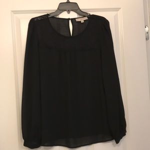 LOFT Sheer Black Blouse with Lace
